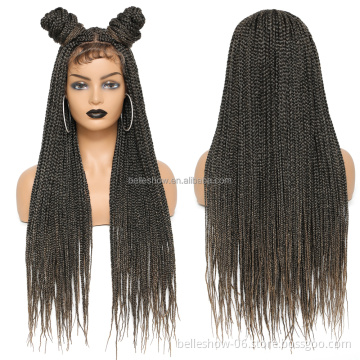 Synthetic Hair Braiding Wigs Ombre Box Braids Hair Wig 30 Inch Braided Lace Front Wig 4x4  Fully Handmade Box hair